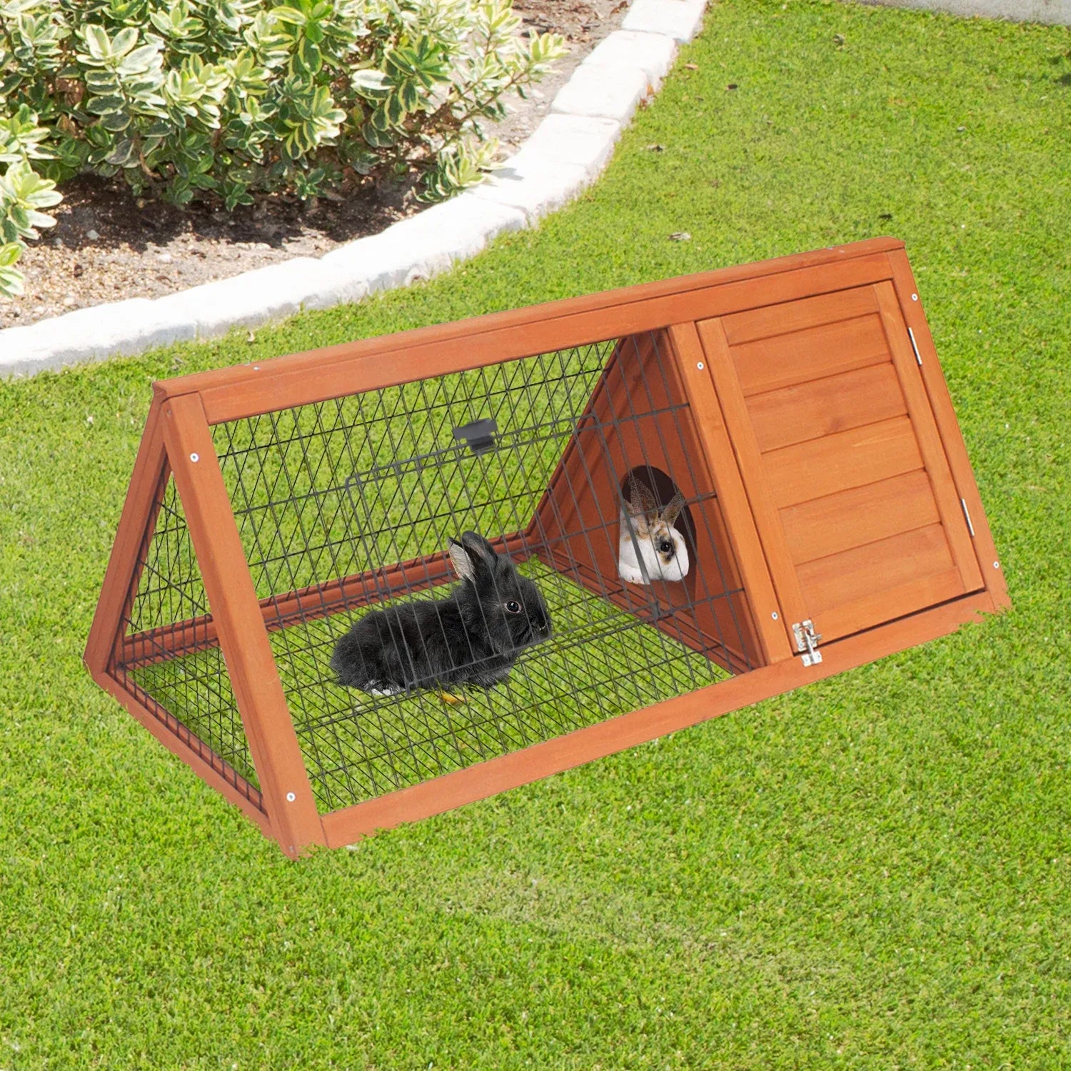Little Buddies Wooden Triangle Rabbit Animal Hutch - 98cm