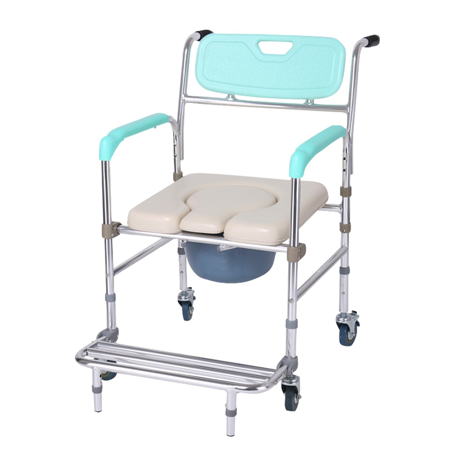 Massage Chairs: Orthonica Commode Chair With Castors Aluminium Frame Footrest Soft Push Handles