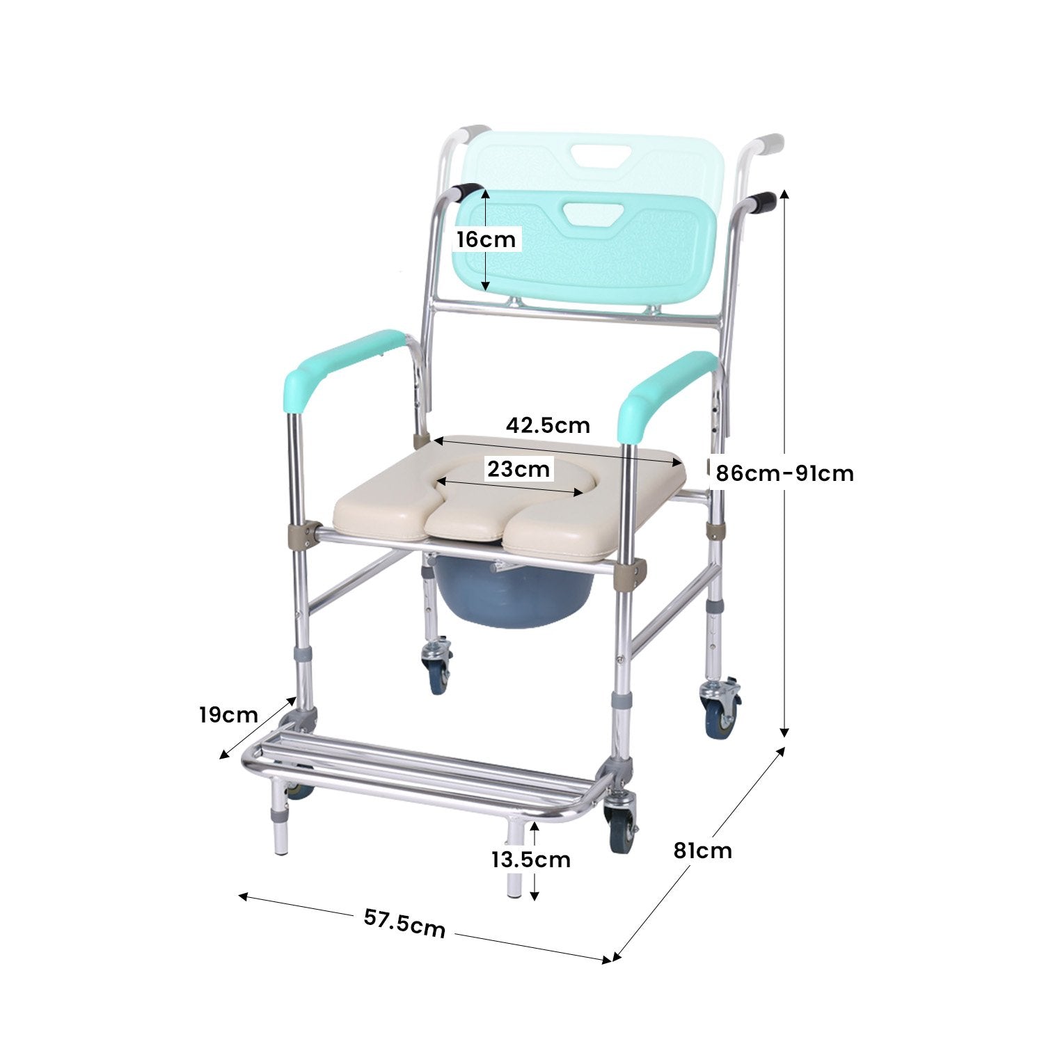 Massage Chairs: Orthonica Commode Chair With Castors Aluminium Frame Footrest Soft Push Handles