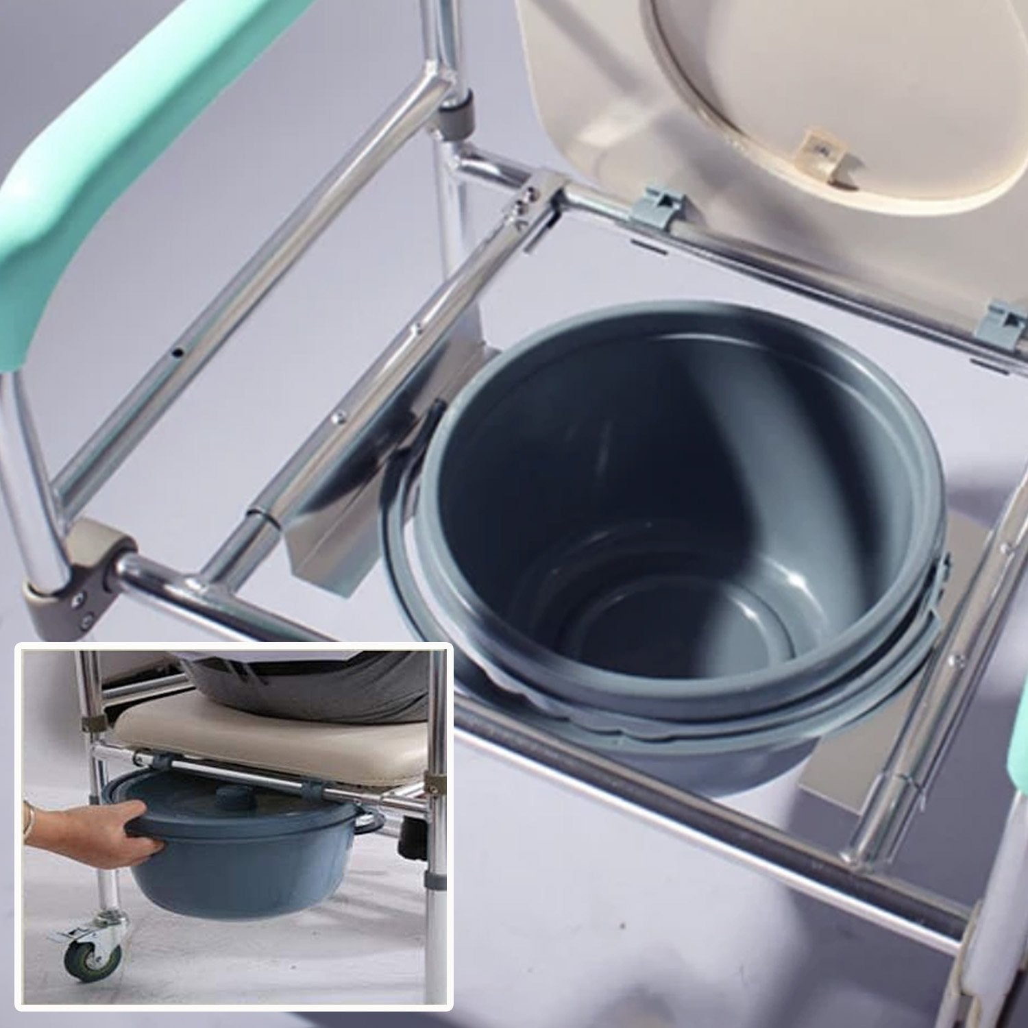 Massage Chairs: Orthonica Commode Chair With Castors Aluminium Frame Footrest Soft Push Handles