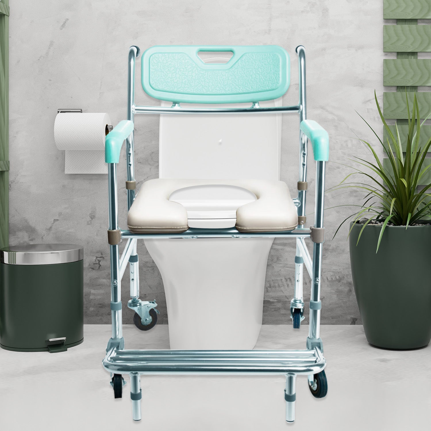 Massage Chairs: Orthonica Commode Chair With Castors Aluminium Frame Footrest Soft Push Handles