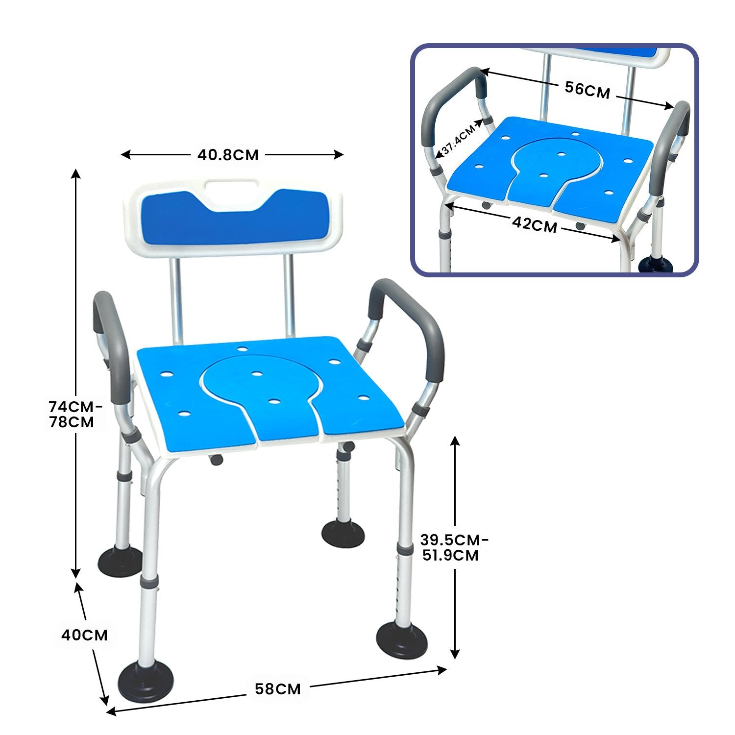 Table & Bar Stools: Orthonica Height-Adjustable Aluminium Commode Shower Chair with Armrests Backrest Armrests Soft Stool Seat Aid