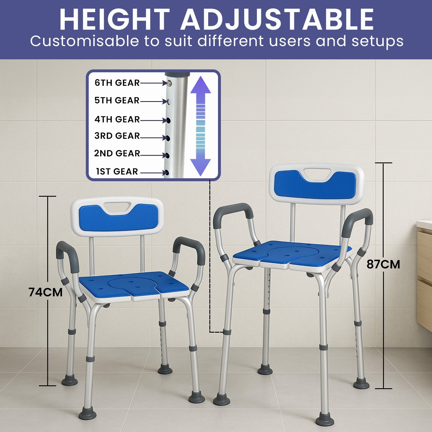 Table & Bar Stools: Orthonica Height-Adjustable Aluminium Commode Shower Chair with Armrests Backrest Armrests Soft Stool Seat Aid