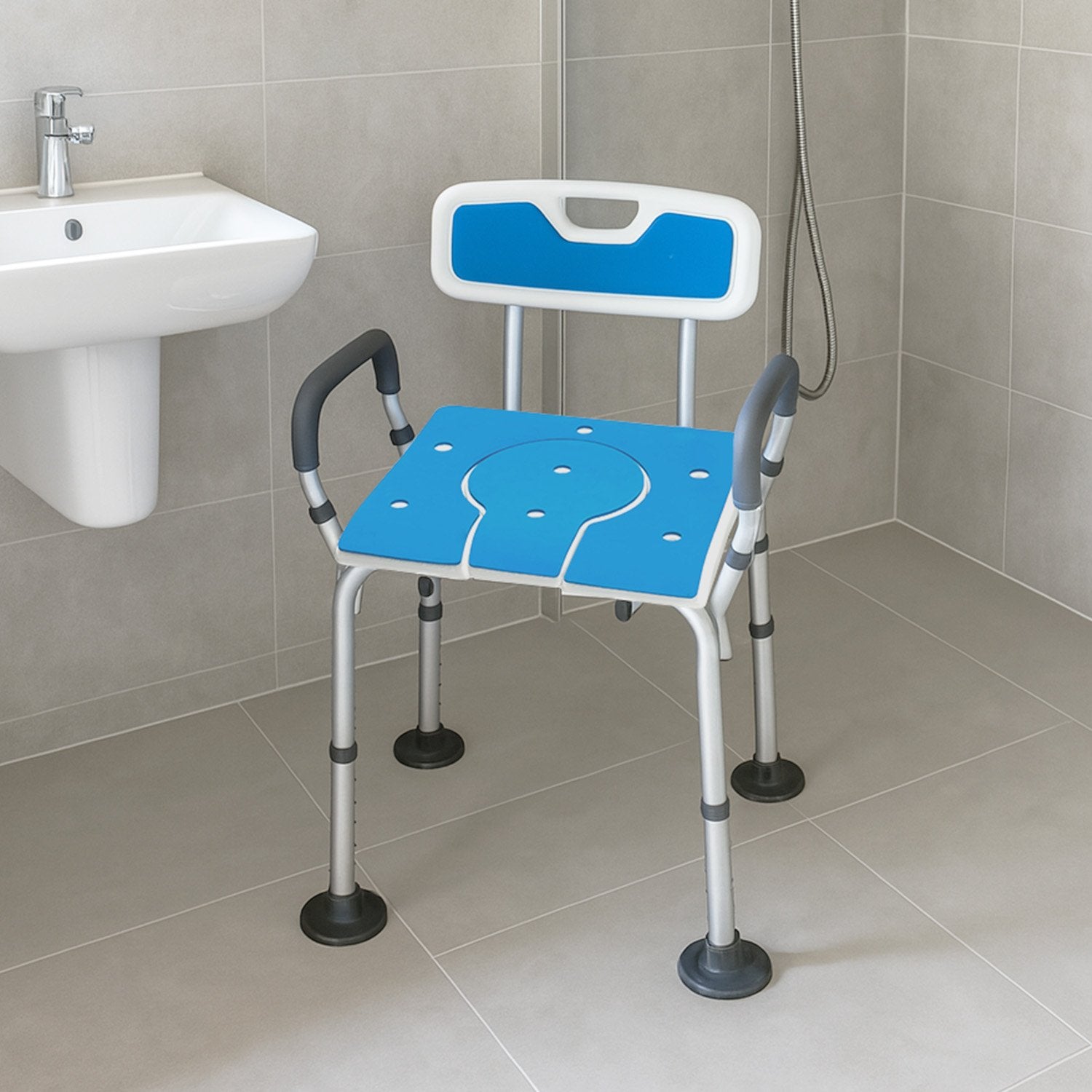 Table & Bar Stools: Orthonica Height-Adjustable Aluminium Commode Shower Chair with Armrests Backrest Armrests Soft Stool Seat Aid