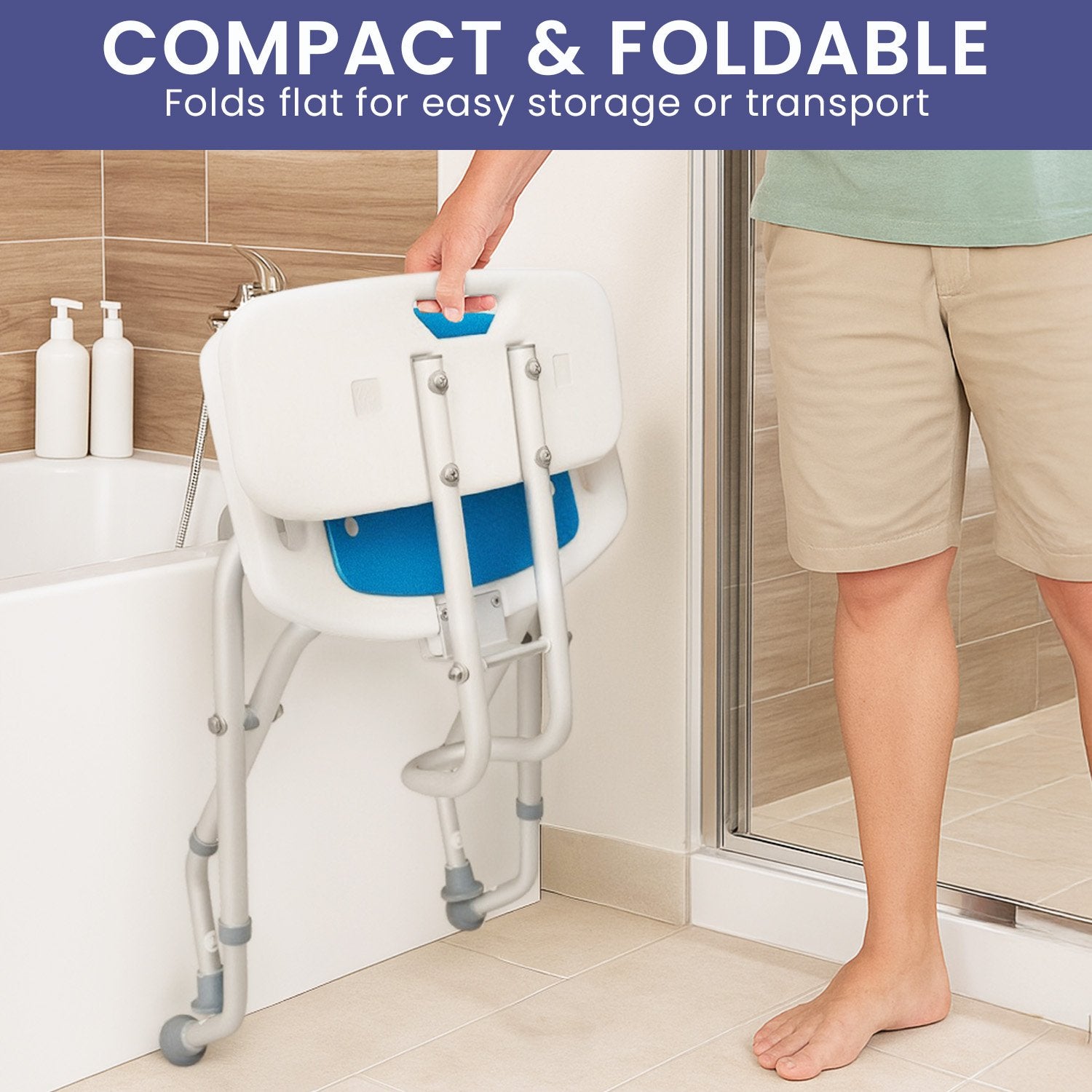 Bathroom Cabinets, Cupboards & Storage: Orthonica Compact & Foldable Commode Shower Chair w/Height Adjustable Aluminium Frame Non Slip Feet HDPE Seat & Backrest