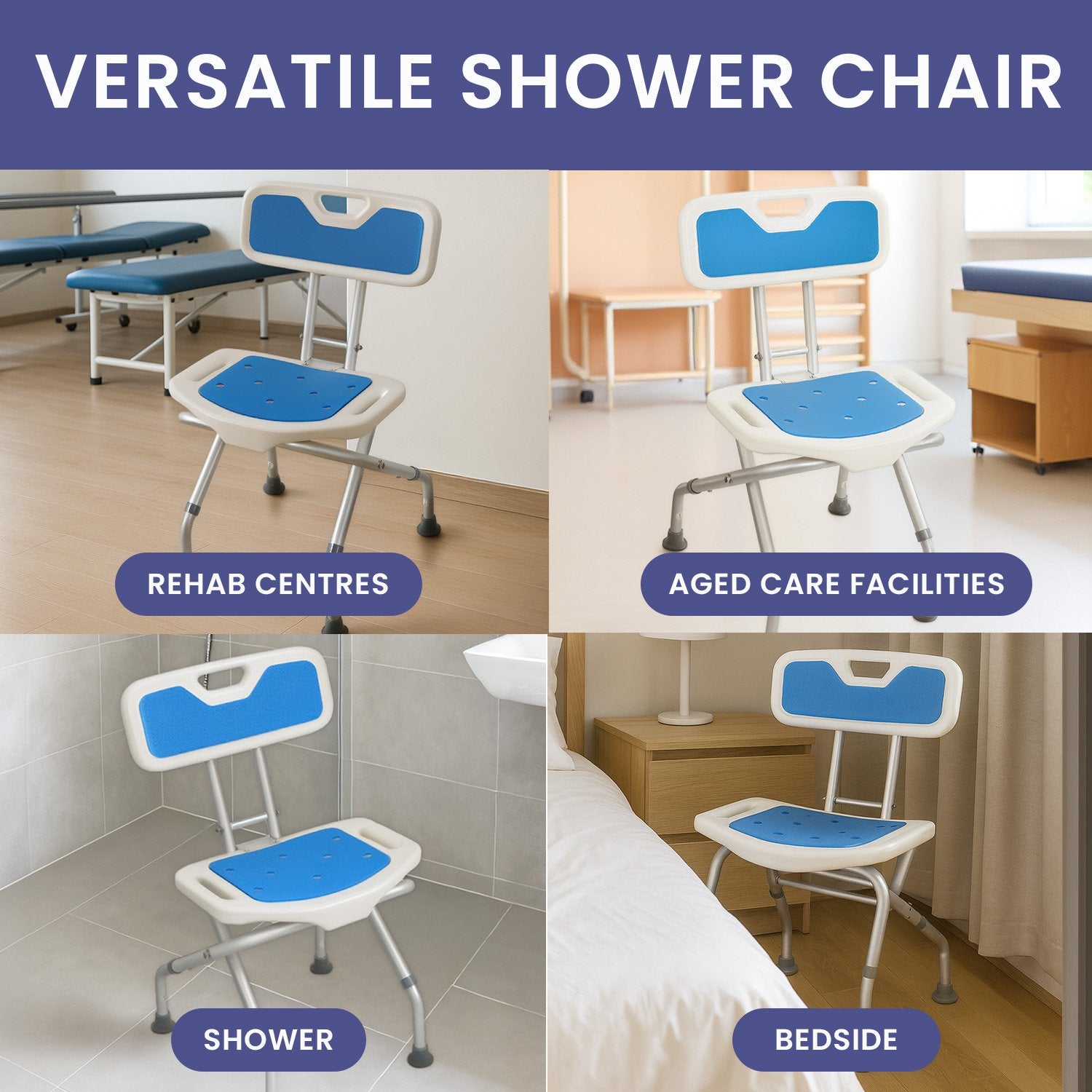Bathroom Cabinets, Cupboards & Storage: Orthonica Compact & Foldable Commode Shower Chair w/Height Adjustable Aluminium Frame Non Slip Feet HDPE Seat & Backrest