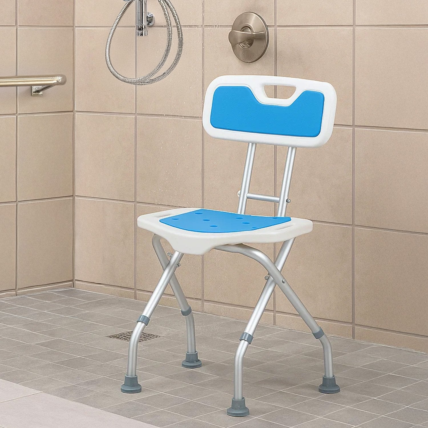 Bathroom Cabinets, Cupboards & Storage: Orthonica Compact & Foldable Commode Shower Chair w/Height Adjustable Aluminium Frame Non Slip Feet HDPE Seat & Backrest