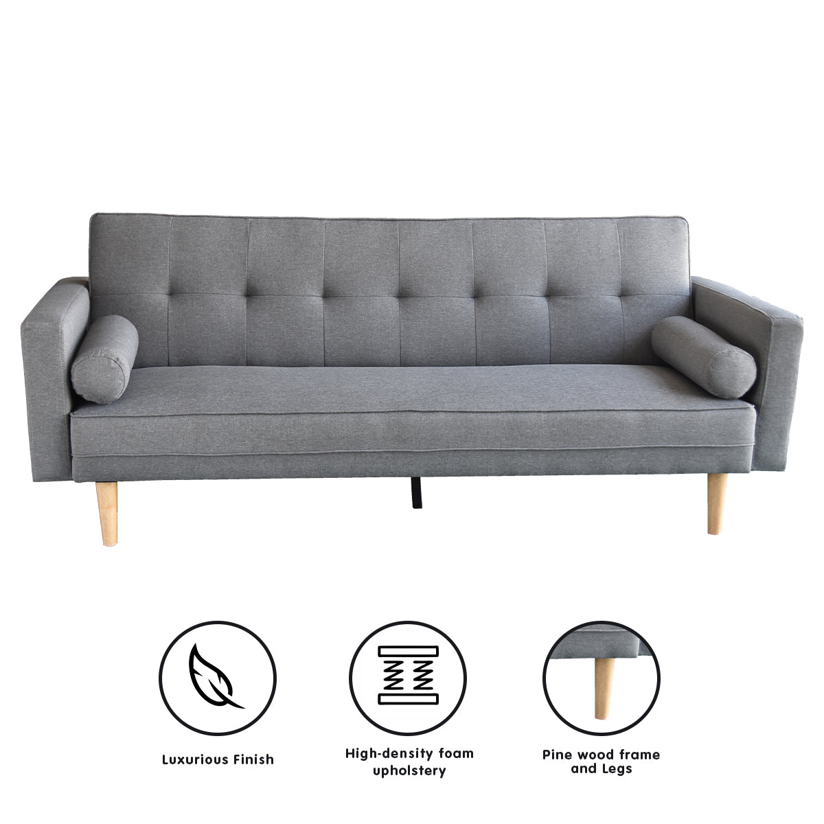 Arm Chairs & Recliners: Sarantino Madison Sofa Bed Lounge Couch Futon Furniture Home Light Grey Linen Suite