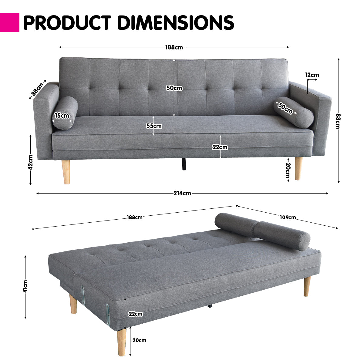 Arm Chairs & Recliners: Sarantino Madison Sofa Bed Lounge Couch Futon Furniture Home Light Grey Linen Suite
