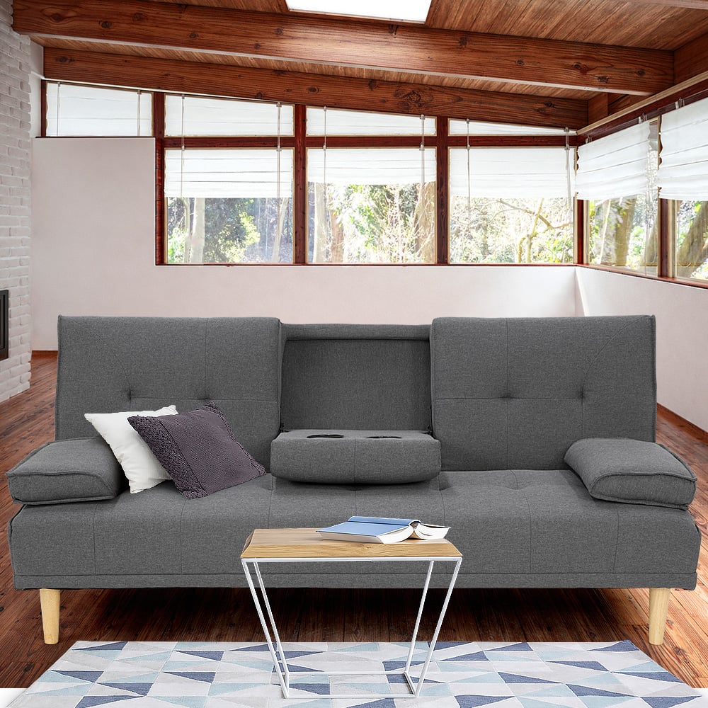 Arm Chairs & Recliners: Sarantino Rochester Linen Fabric Sofa Bed Lounge Couch Futon Furniture Suite - Dark Grey
