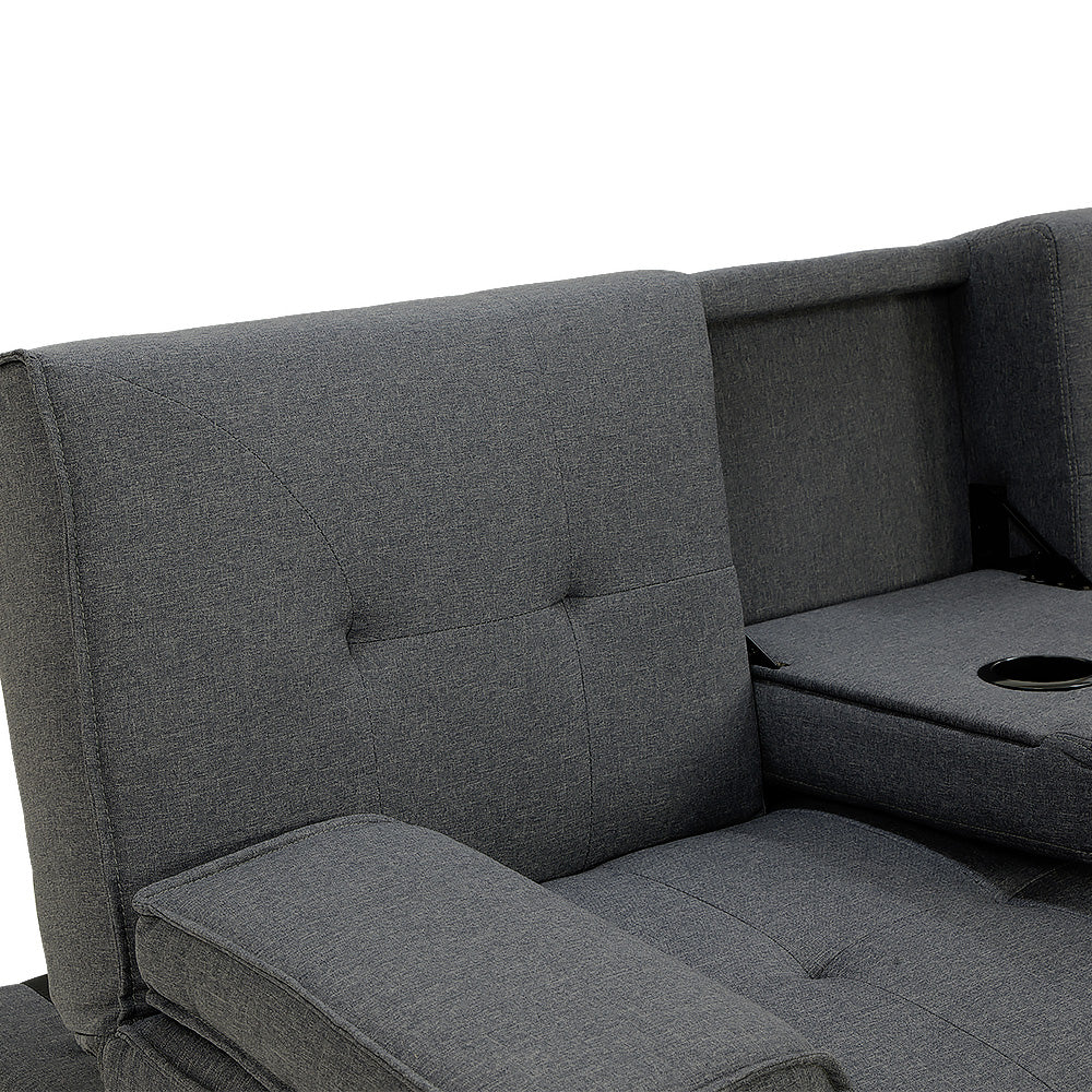 Arm Chairs & Recliners: Sarantino Rochester Linen Fabric Sofa Bed Lounge Couch Futon Furniture Suite - Dark Grey