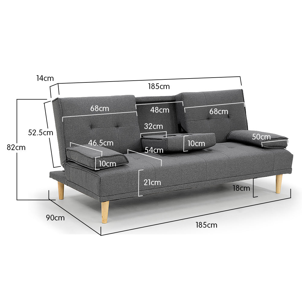 Arm Chairs & Recliners: Sarantino Rochester Linen Fabric Sofa Bed Lounge Couch Futon Furniture Suite - Dark Grey