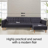 Arm Chairs & Recliners: Sarantino Linen Fabric Corner Sofa Bed Couch Lounge With Chaise Furniture - Dark Grey
