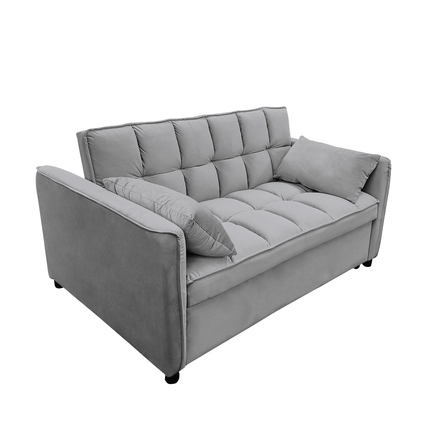Arm Chairs & Recliners: Sarantino Quincy 2-Seater Velvet Sofa Bed in Dark Grey with Wooden Frame and Tufted Design