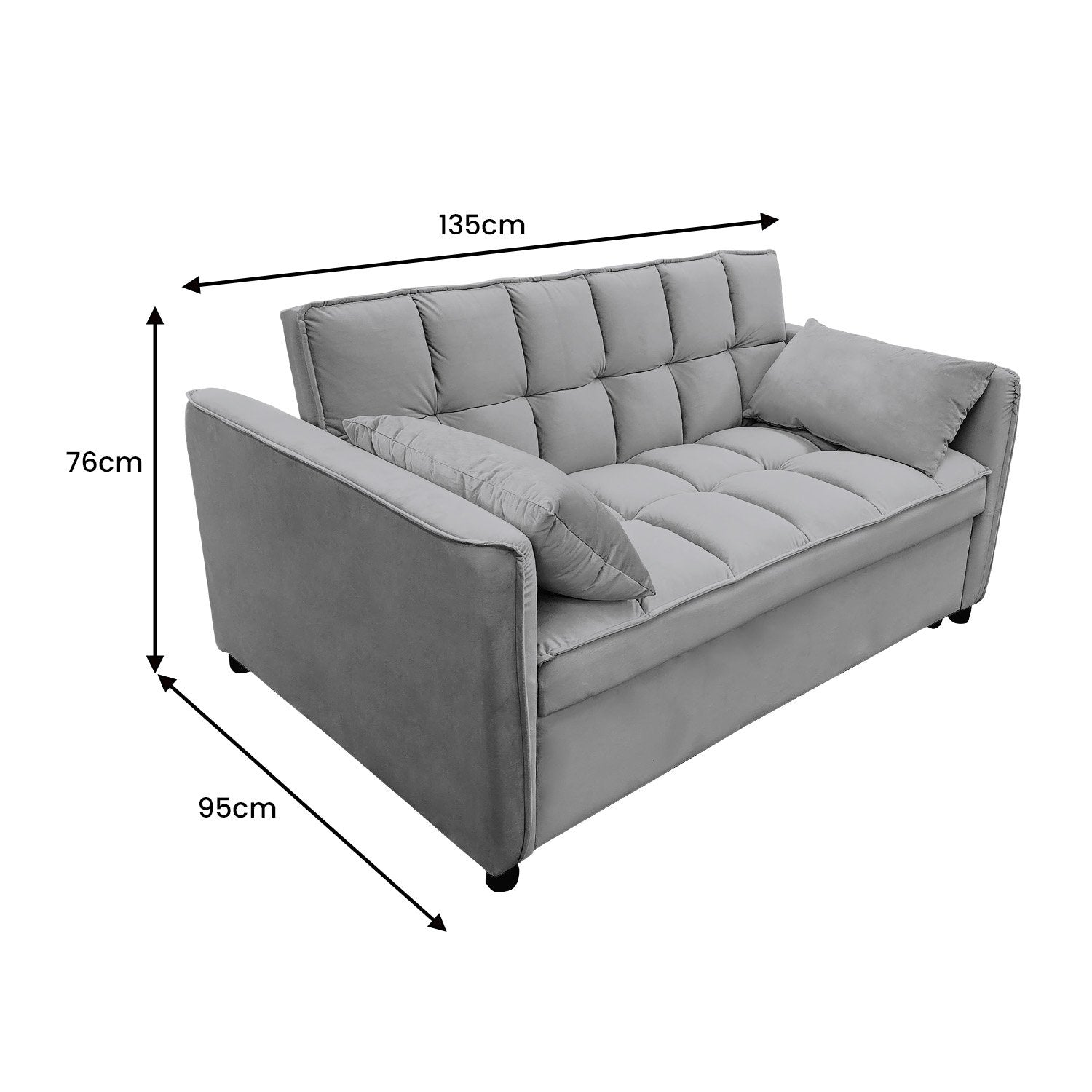 Arm Chairs & Recliners: Sarantino Quincy 2-Seater Velvet Sofa Bed in Dark Grey with Wooden Frame and Tufted Design