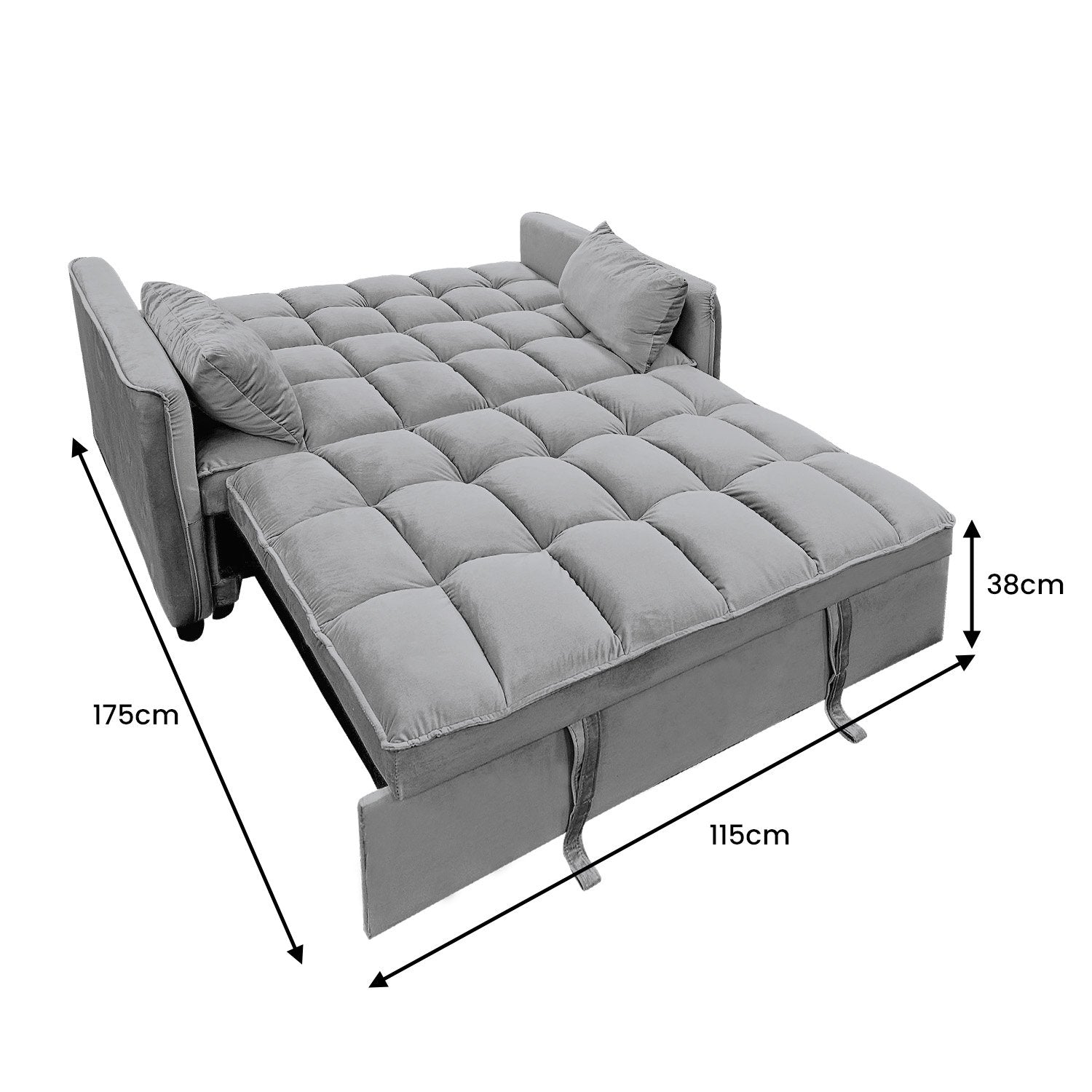 Arm Chairs & Recliners: Sarantino Quincy 2-Seater Velvet Sofa Bed in Dark Grey with Wooden Frame and Tufted Design