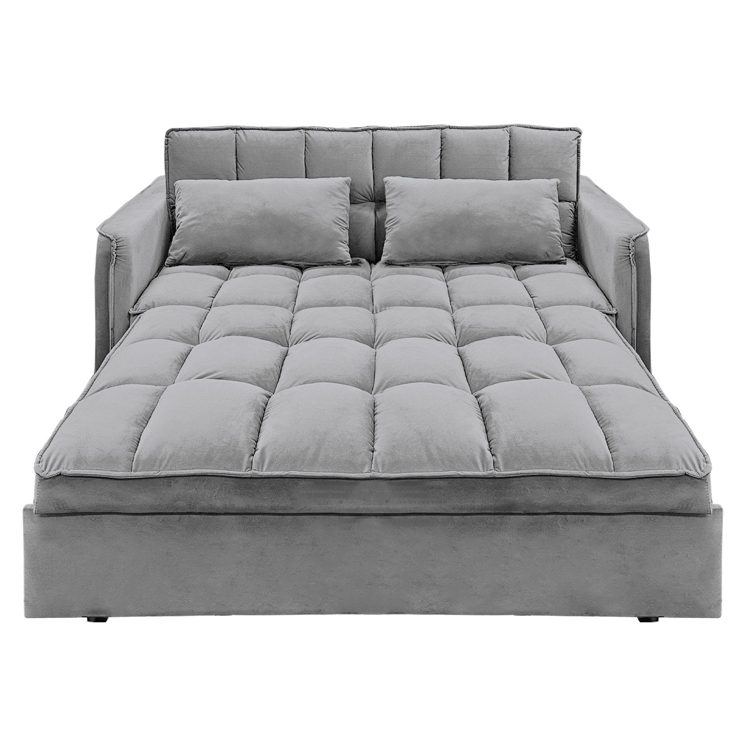 Arm Chairs & Recliners: Sarantino Quincy 2-Seater Velvet Sofa Bed in Dark Grey with Wooden Frame and Tufted Design