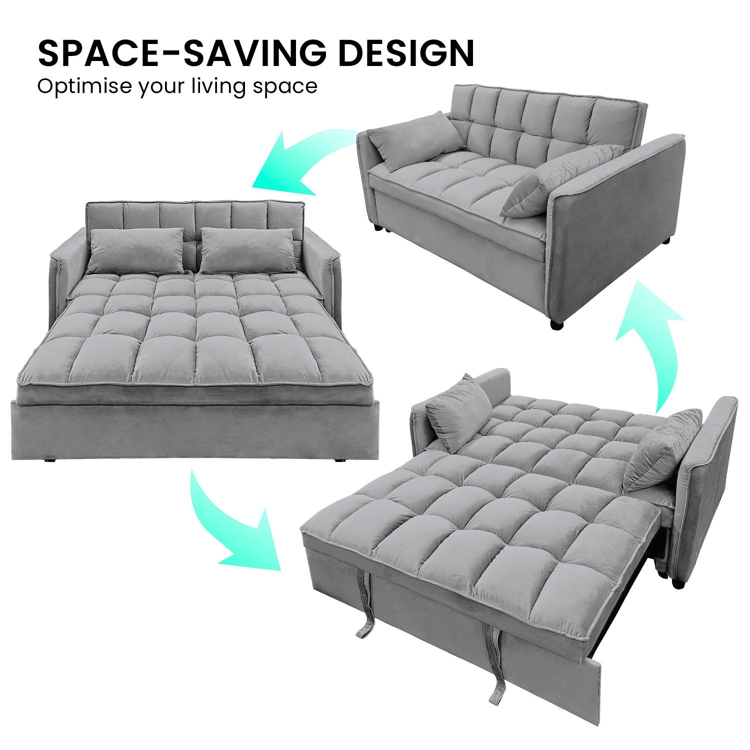 Arm Chairs & Recliners: Sarantino Quincy 2-Seater Velvet Sofa Bed in Dark Grey with Wooden Frame and Tufted Design