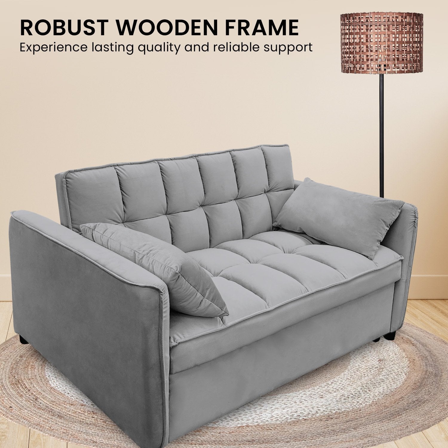 Arm Chairs & Recliners: Sarantino Quincy 2-Seater Velvet Sofa Bed in Dark Grey with Wooden Frame and Tufted Design