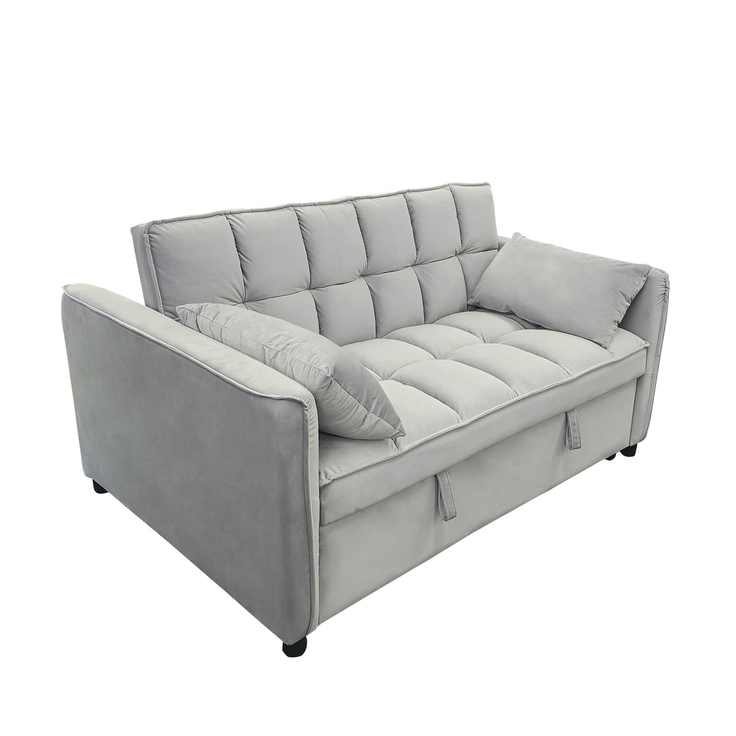 Arm Chairs & Recliners: Sarantino Quincy 2-Seater Velvet Sofa Bed in Light Grey with Wooden Frame and Tufted Design