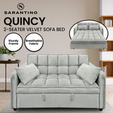 Arm Chairs & Recliners: Sarantino Quincy 2-Seater Velvet Sofa Bed in Light Grey with Wooden Frame and Tufted Design
