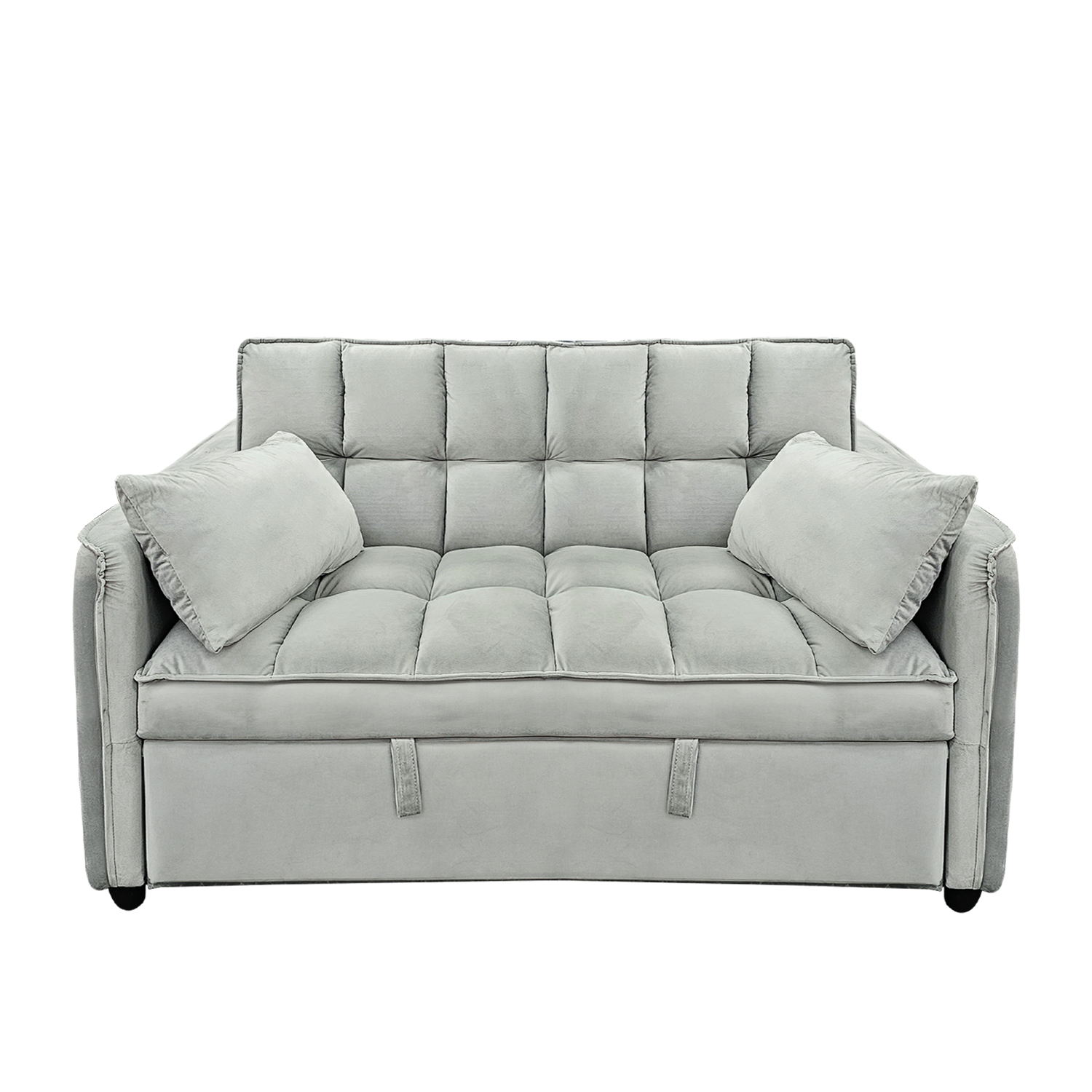 Arm Chairs & Recliners: Sarantino Quincy 2-Seater Velvet Sofa Bed in Light Grey with Wooden Frame and Tufted Design