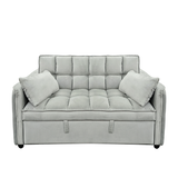 Arm Chairs & Recliners: Sarantino Quincy 2-Seater Velvet Sofa Bed in Light Grey with Wooden Frame and Tufted Design