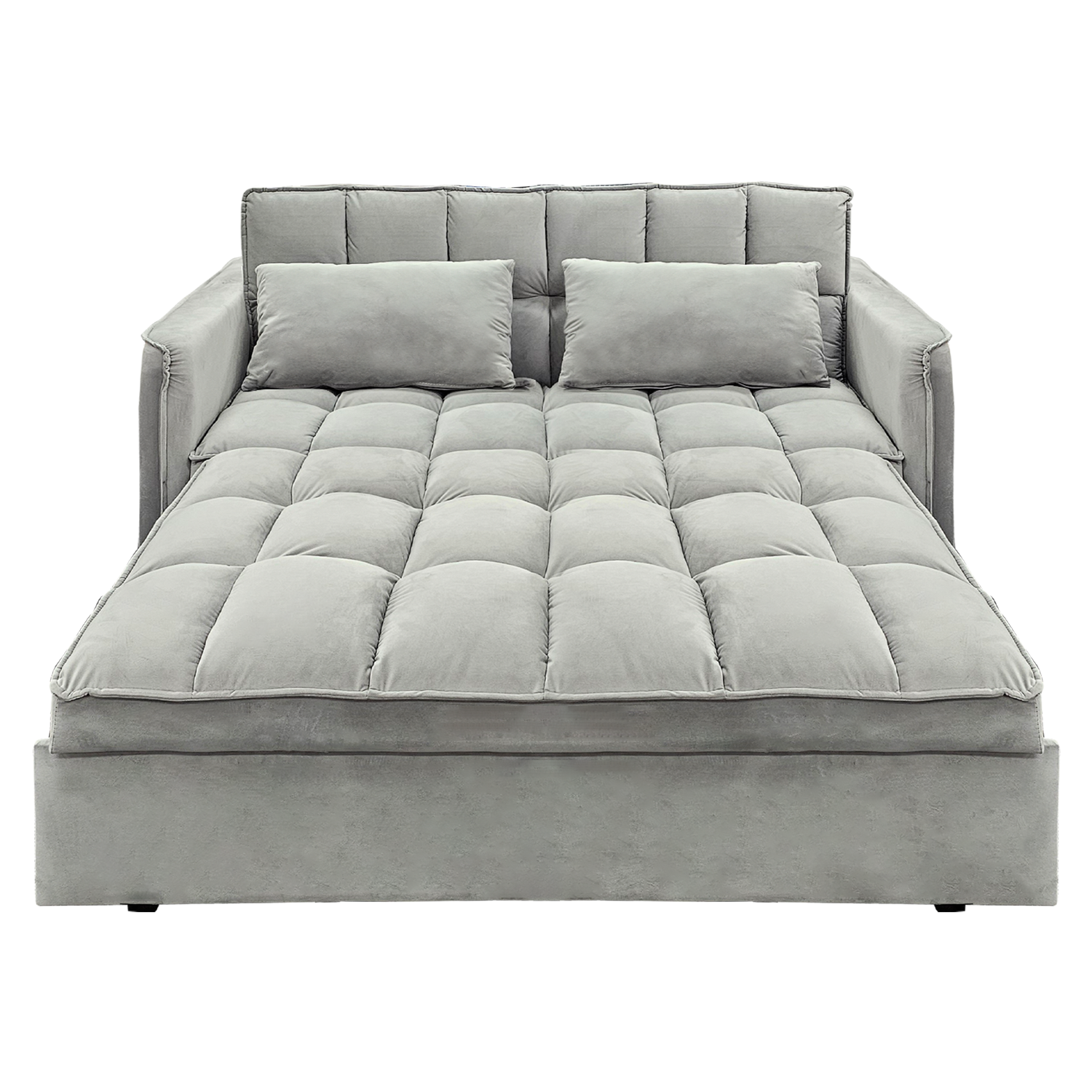 Arm Chairs & Recliners: Sarantino Quincy 2-Seater Velvet Sofa Bed in Light Grey with Wooden Frame and Tufted Design