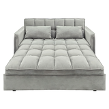 Arm Chairs & Recliners: Sarantino Quincy 2-Seater Velvet Sofa Bed in Light Grey with Wooden Frame and Tufted Design