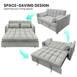 Arm Chairs & Recliners: Sarantino Quincy 2-Seater Velvet Sofa Bed in Light Grey with Wooden Frame and Tufted Design