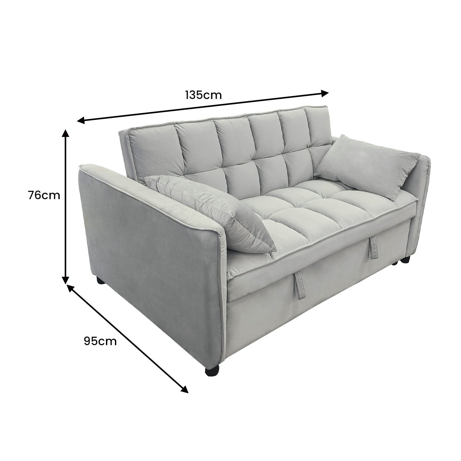 Arm Chairs & Recliners: Sarantino Quincy 2-Seater Velvet Sofa Bed in Light Grey with Wooden Frame and Tufted Design