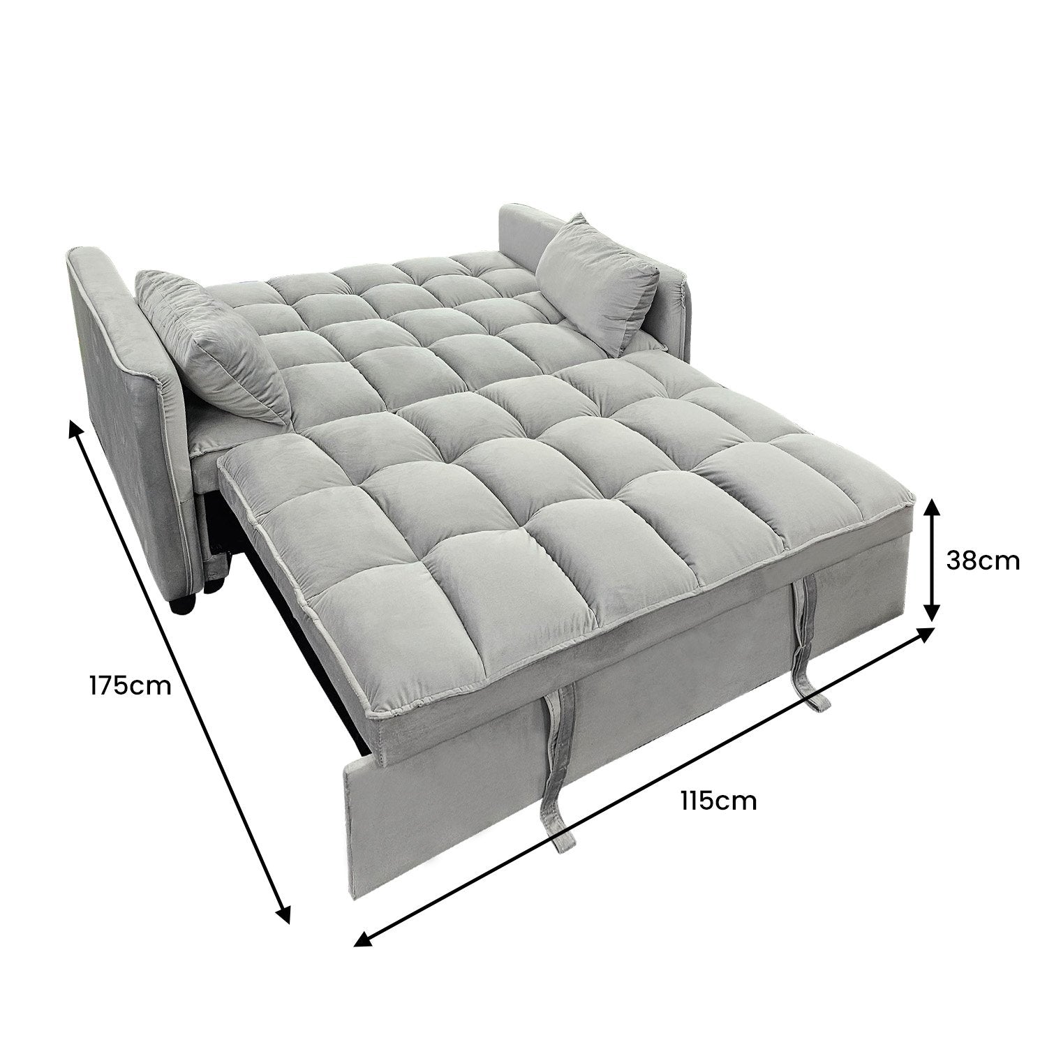 Arm Chairs & Recliners: Sarantino Quincy 2-Seater Velvet Sofa Bed in Light Grey with Wooden Frame and Tufted Design