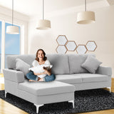 Arm Chairs & Recliners: Sarantino Linen Corner Sofa Couch Lounge L-shape W/right Chaise Seat Light Grey