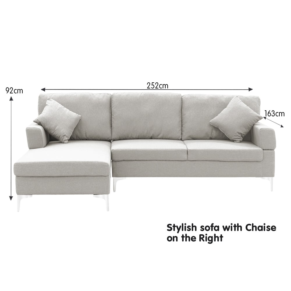 Arm Chairs & Recliners: Sarantino Linen Corner Sofa Couch Lounge L-shape W/right Chaise Seat Light Grey