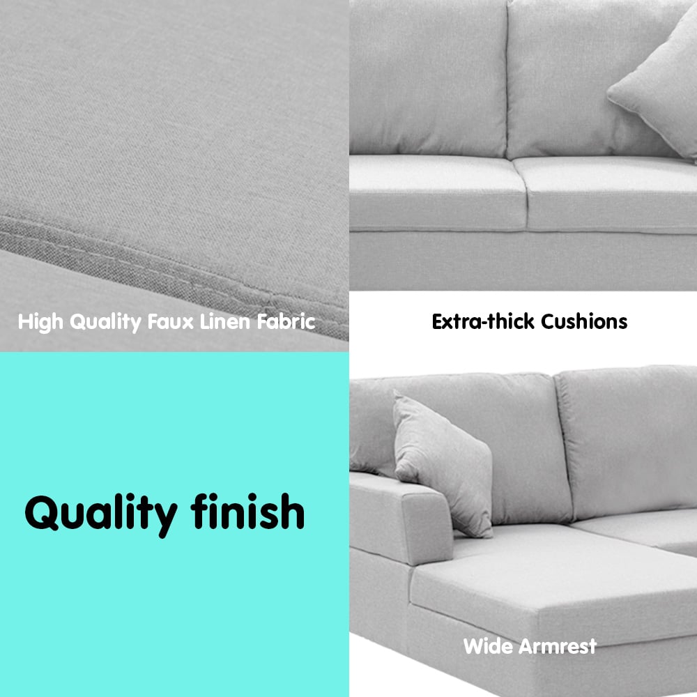 Arm Chairs & Recliners: Sarantino Linen Corner Sofa Couch Lounge L-shape W/right Chaise Seat Light Grey