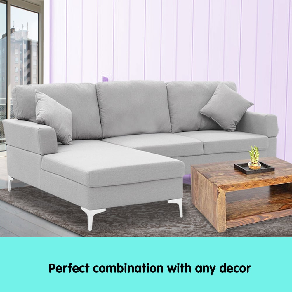 Arm Chairs & Recliners: Sarantino Linen Corner Sofa Couch Lounge L-shape W/right Chaise Seat Light Grey