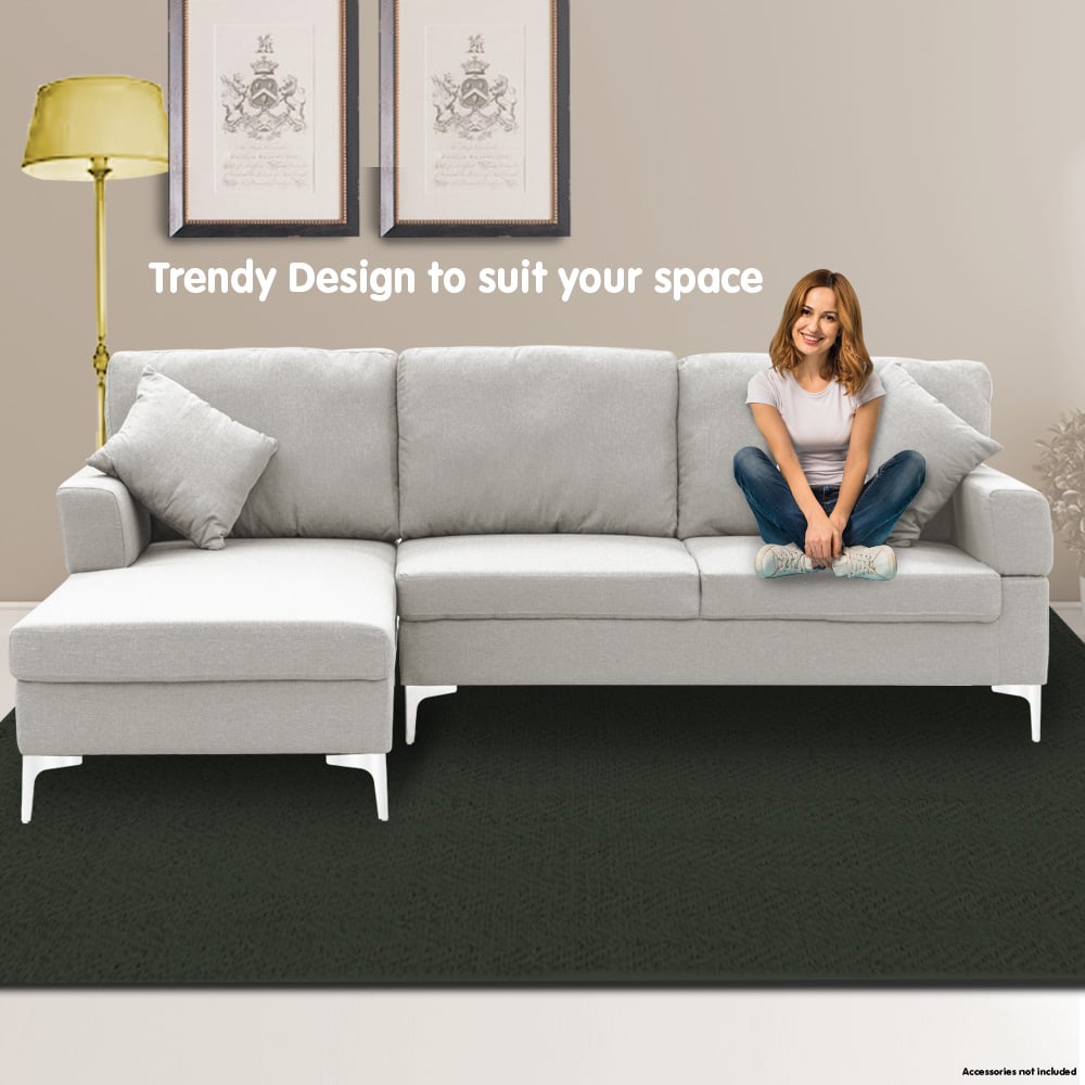 Arm Chairs & Recliners: Sarantino Linen Corner Sofa Couch Lounge L-shape W/right Chaise Seat Light Grey