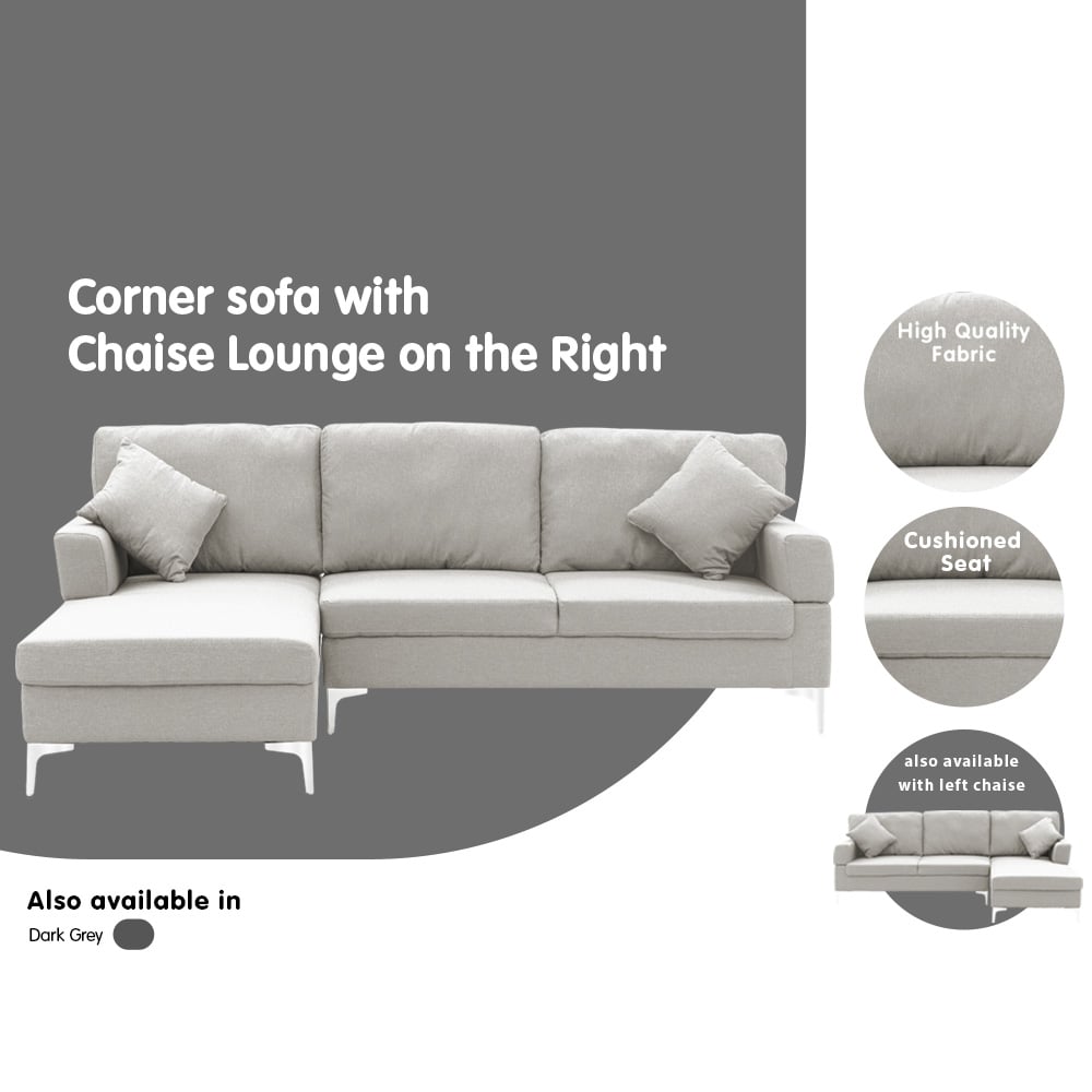 Arm Chairs & Recliners: Sarantino Linen Corner Sofa Couch Lounge L-shape W/right Chaise Seat Light Grey