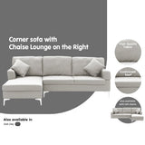 Arm Chairs & Recliners: Sarantino Linen Corner Sofa Couch Lounge L-shape W/right Chaise Seat Light Grey