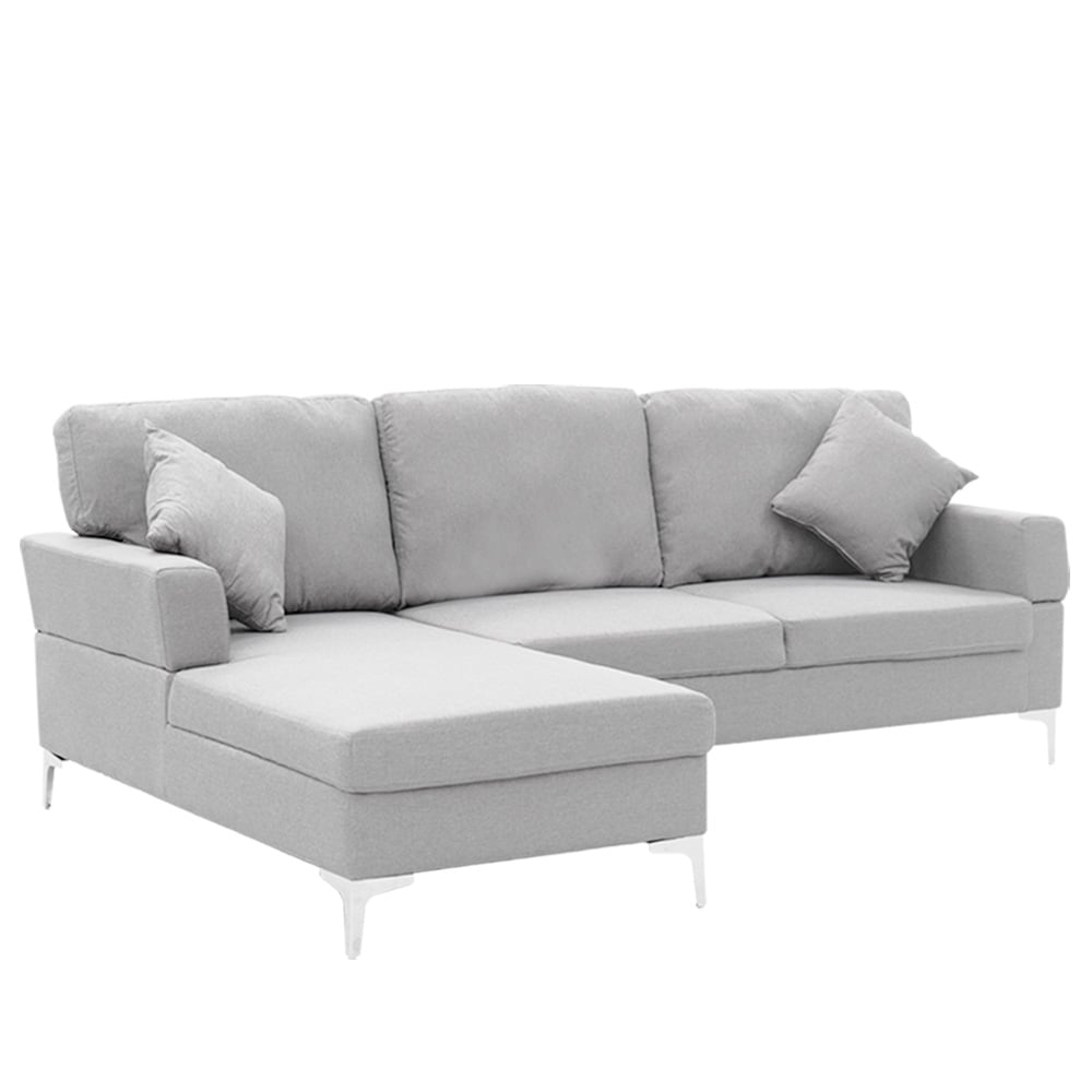 Arm Chairs & Recliners: Sarantino Linen Corner Sofa Couch Lounge L-shape W/right Chaise Seat Light Grey