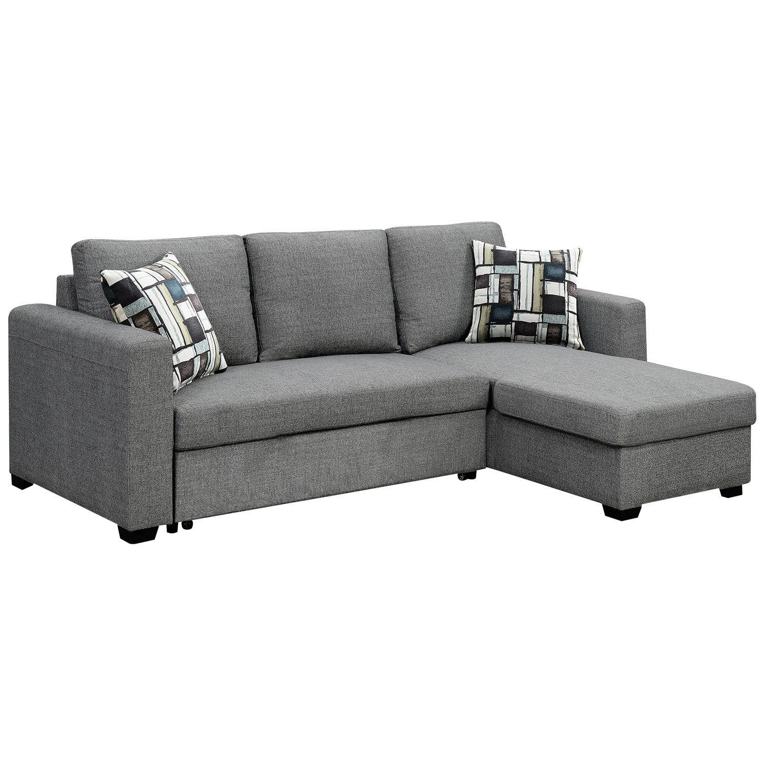 Arm Chairs & Recliners: Sarantino Fontana Pullout Sofa Bed with Storage Chaise Lounge - Grey
