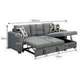 Arm Chairs & Recliners: Sarantino Fontana Pullout Sofa Bed with Storage Chaise Lounge - Grey