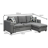 Arm Chairs & Recliners: Sarantino Fontana Pullout Sofa Bed with Storage Chaise Lounge - Grey