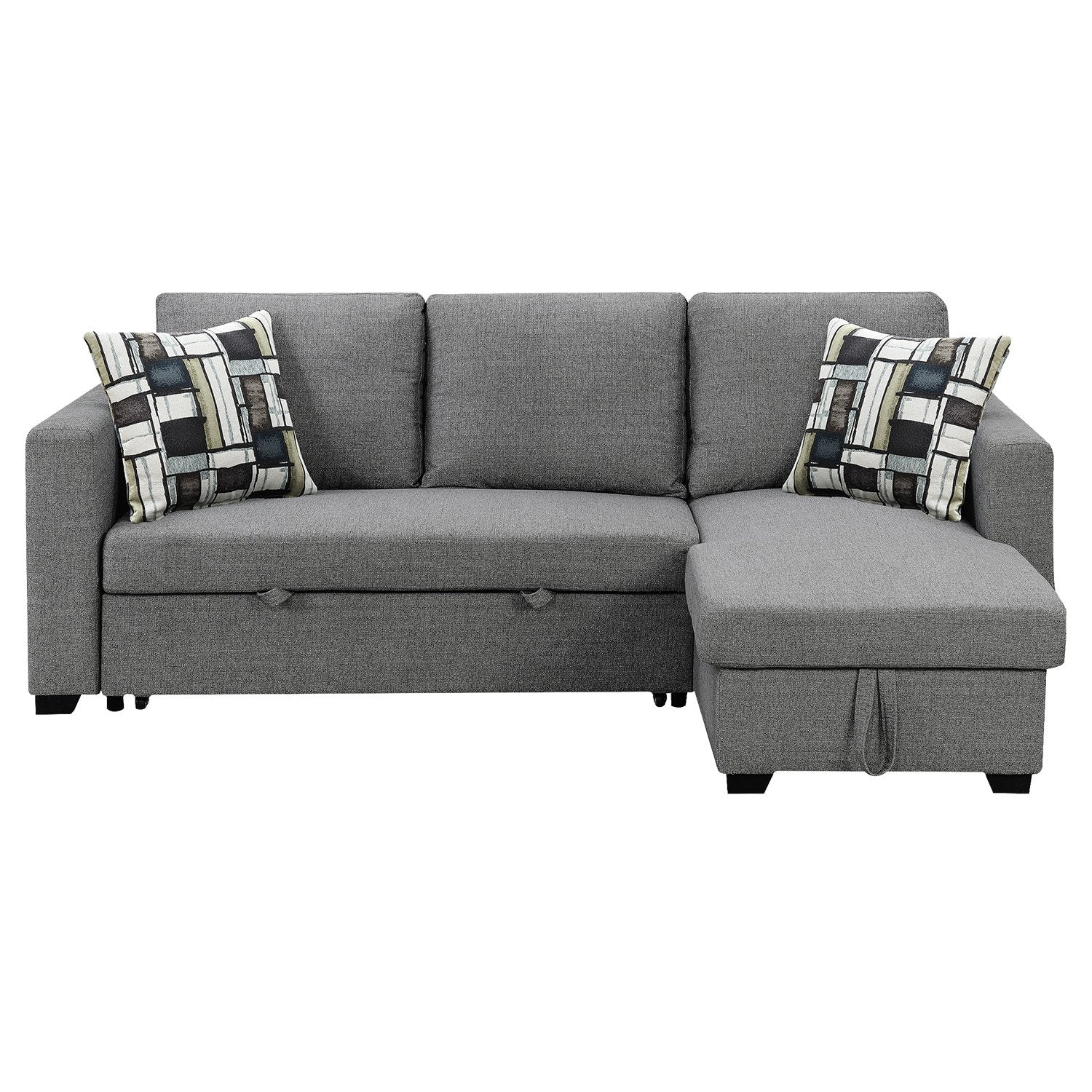Arm Chairs & Recliners: Sarantino Fontana Pullout Sofa Bed with Storage Chaise Lounge - Grey