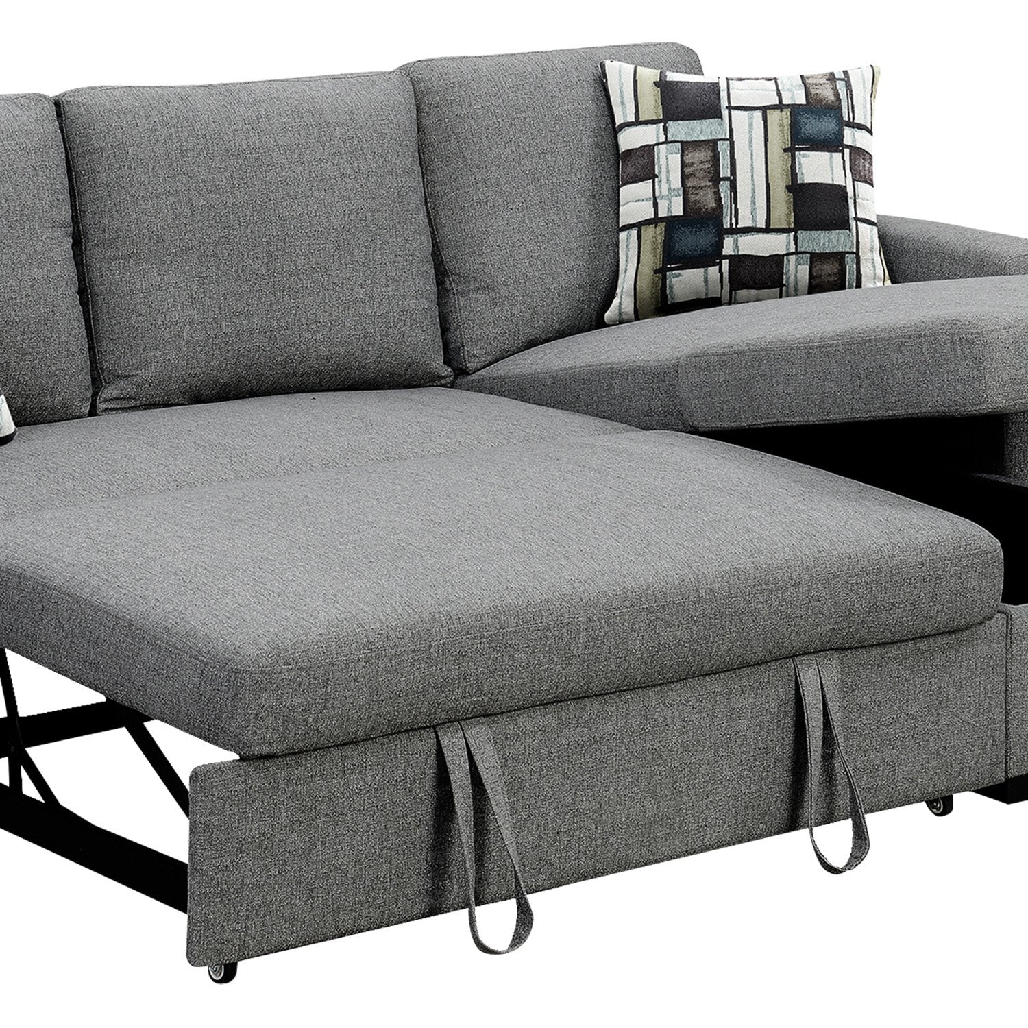 Arm Chairs & Recliners: Sarantino Fontana Pullout Sofa Bed with Storage Chaise Lounge - Grey