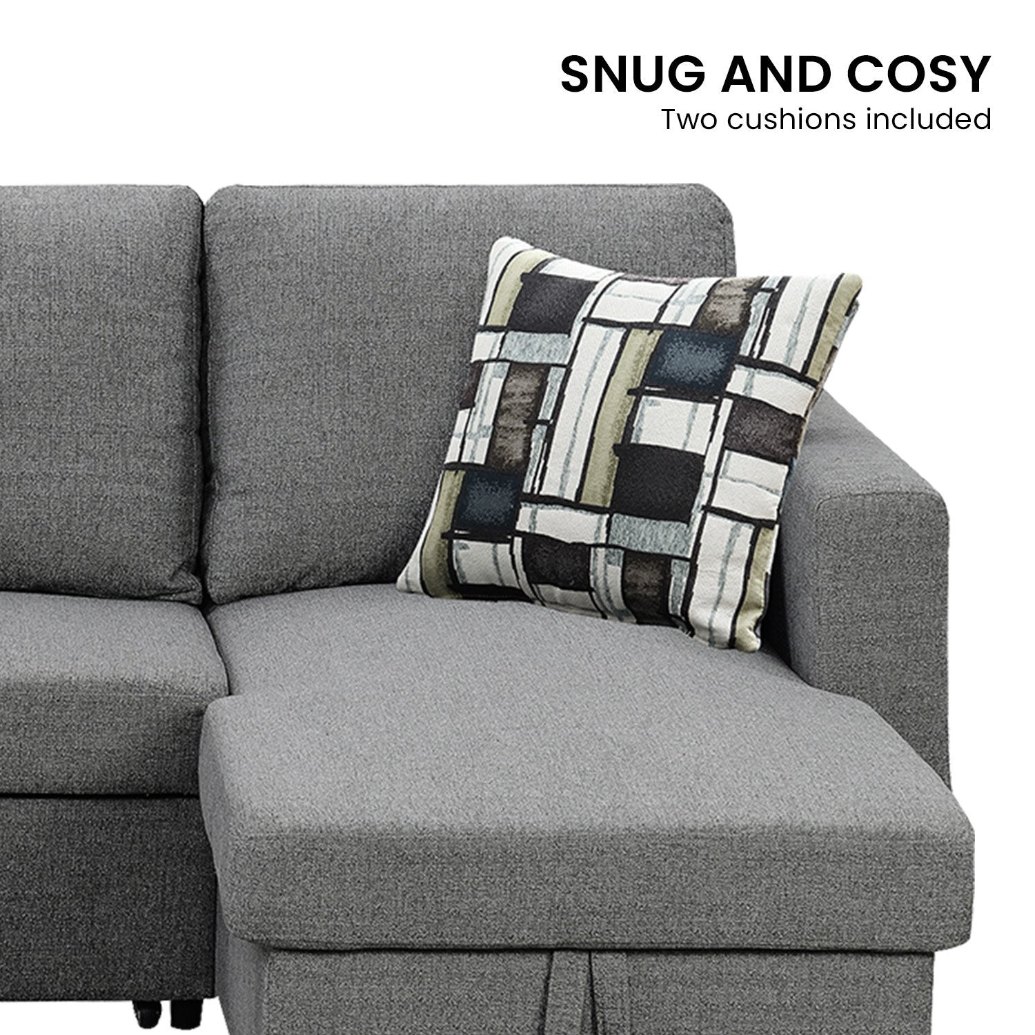 Arm Chairs & Recliners: Sarantino Fontana Pullout Sofa Bed with Storage Chaise Lounge - Grey