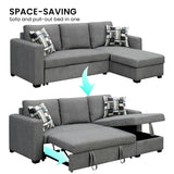 Arm Chairs & Recliners: Sarantino Fontana Pullout Sofa Bed with Storage Chaise Lounge - Grey
