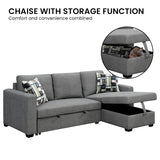 Arm Chairs & Recliners: Sarantino Fontana Pullout Sofa Bed with Storage Chaise Lounge - Grey