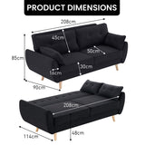 Sofas & Sofa Beds: Sarantino 3 Seater Modular Linen Fabric Sofa Bed Couch Futon Suite - Black