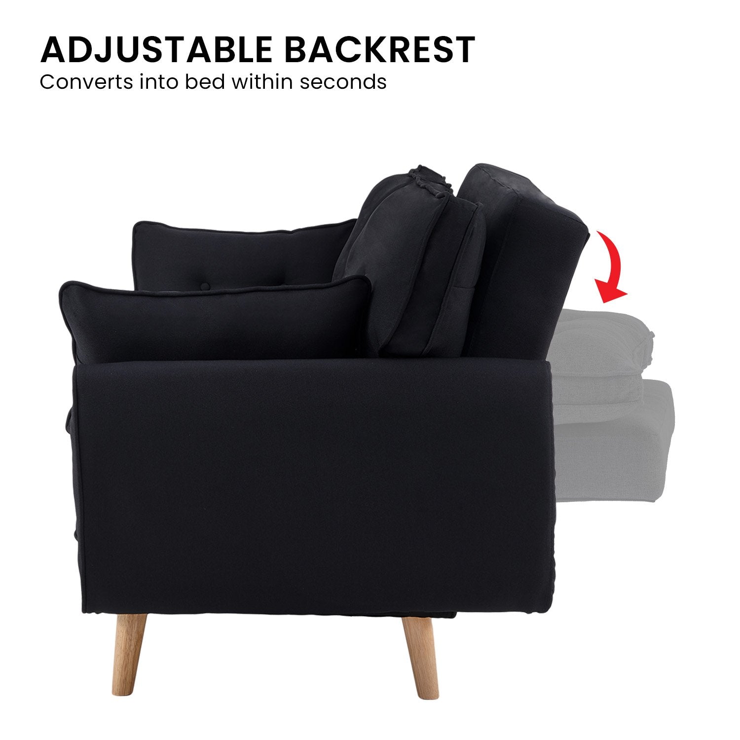Sofas & Sofa Beds: Sarantino 3 Seater Modular Linen Fabric Sofa Bed Couch Futon Suite - Black